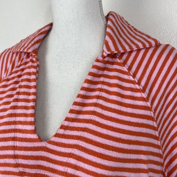 Free Assembly Sweater Women XXXL Pink Striped Short Sleeve Collared Casual - Picture 7 of 13